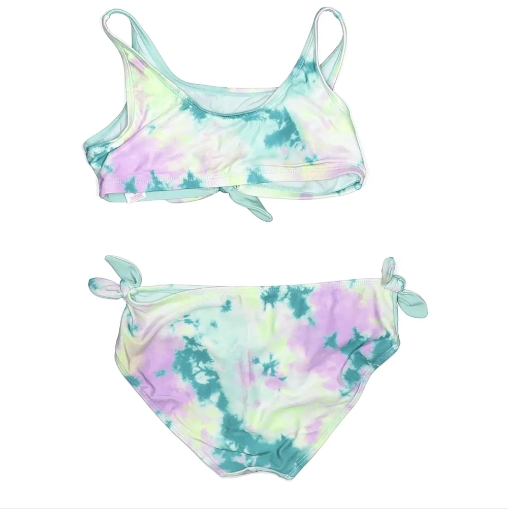 3/$30 JUSTICE Tie Dye/Aqua Color Block sporty 2 Piece Swimsuit Bikini Sz 12-4(L)
